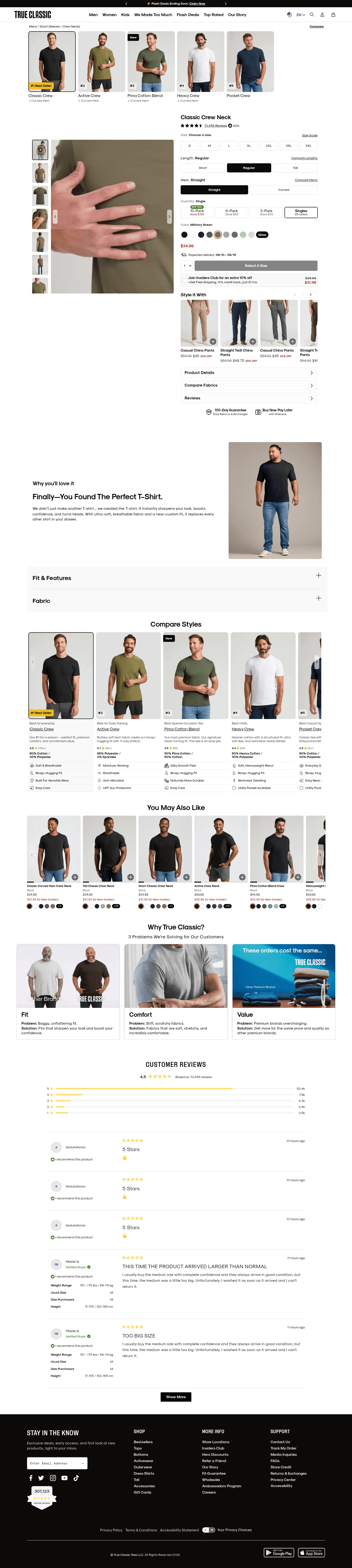 trueclassictees.com/products/military-green-crew-neck-tee on desktop