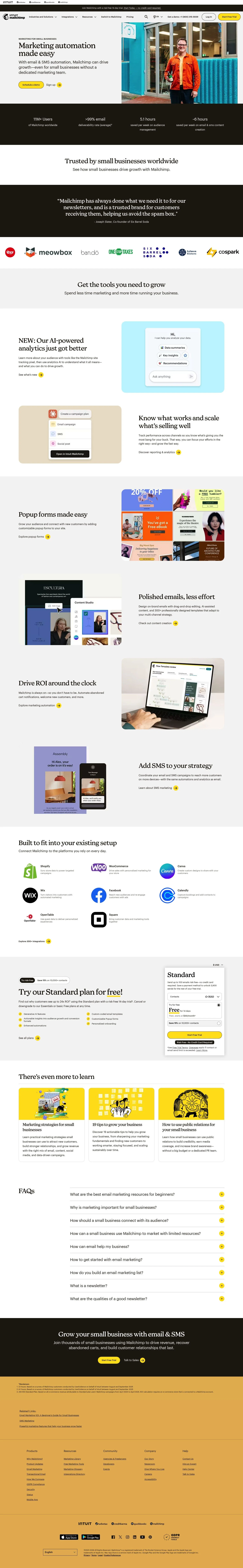 mailchimp.com/solutions/email-sms-small-businesses on desktop