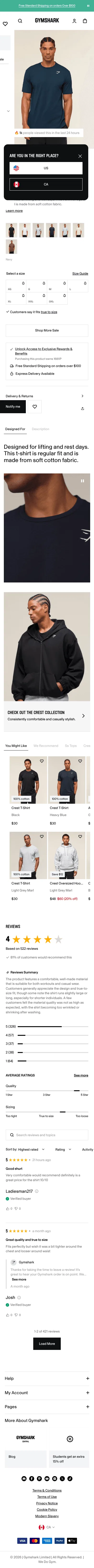 ca.checkout.gymshark.com/products/gymshark-crest-t-shirt-navy-aw21 on mobile, full screenshot