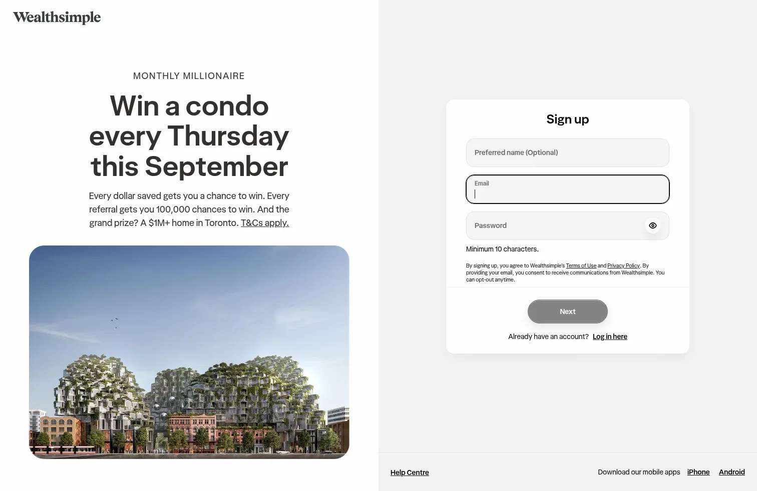 my.wealthsimple.com/app/signup on desktop, full screenshot
