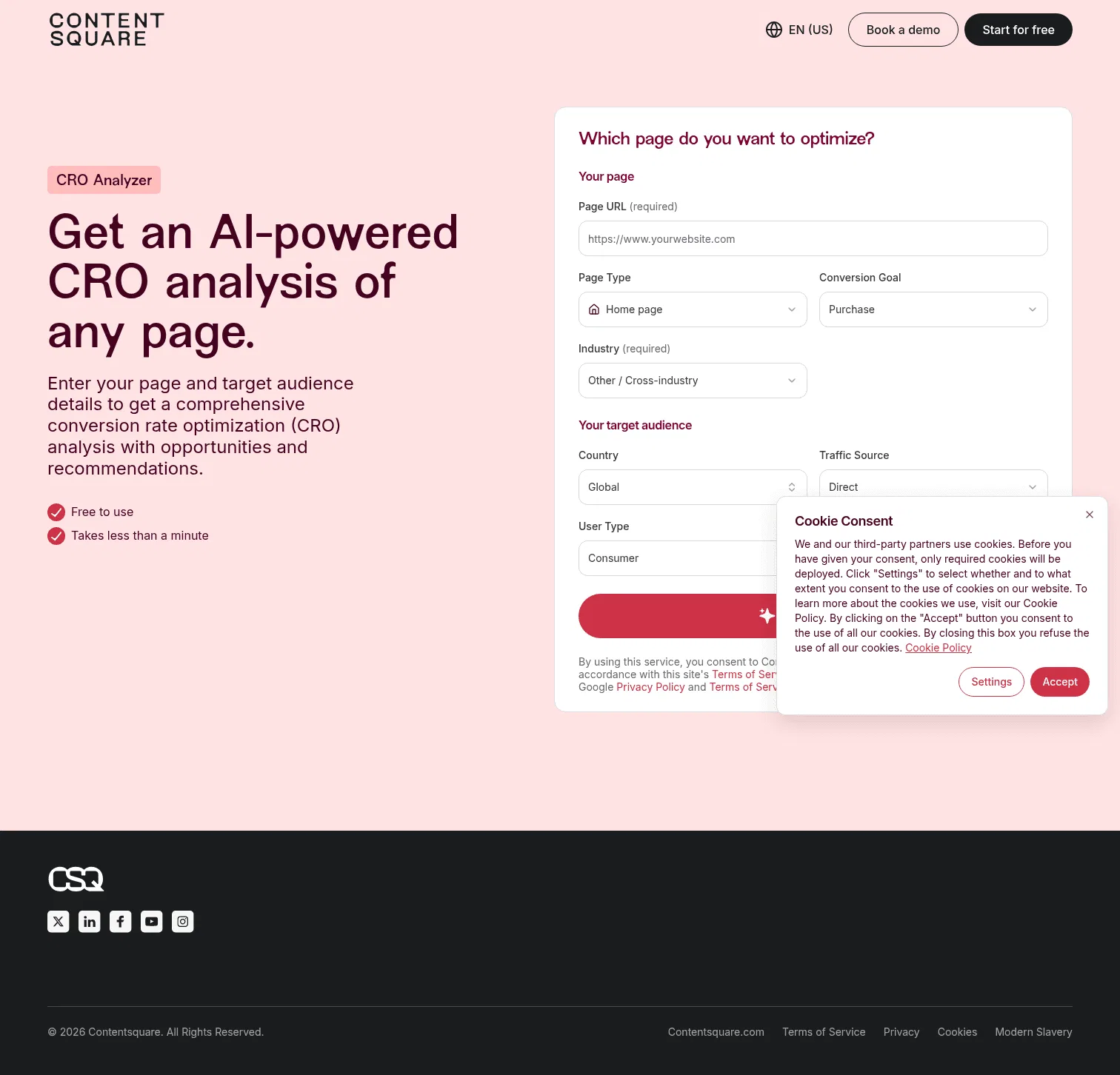 csq.ai/cro-analyzer on desktop, full screenshot