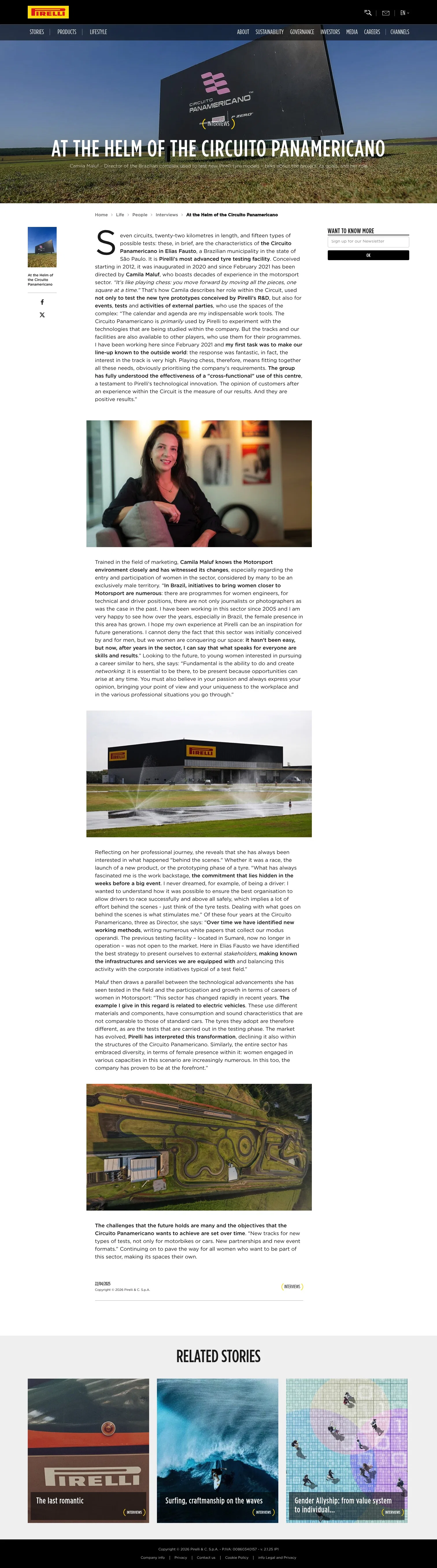 pirelli.com/global/en-ww/life/people/interviews/camila-maluf-163883 on desktop, full screenshot