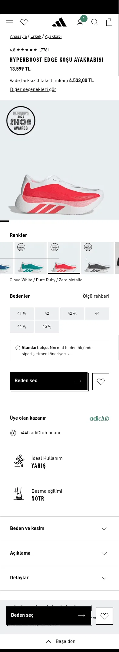 adidas.com.tr/tr/hyperboost-edge-kosu-ayakkabisi/KI1913.html on mobile, full screenshot