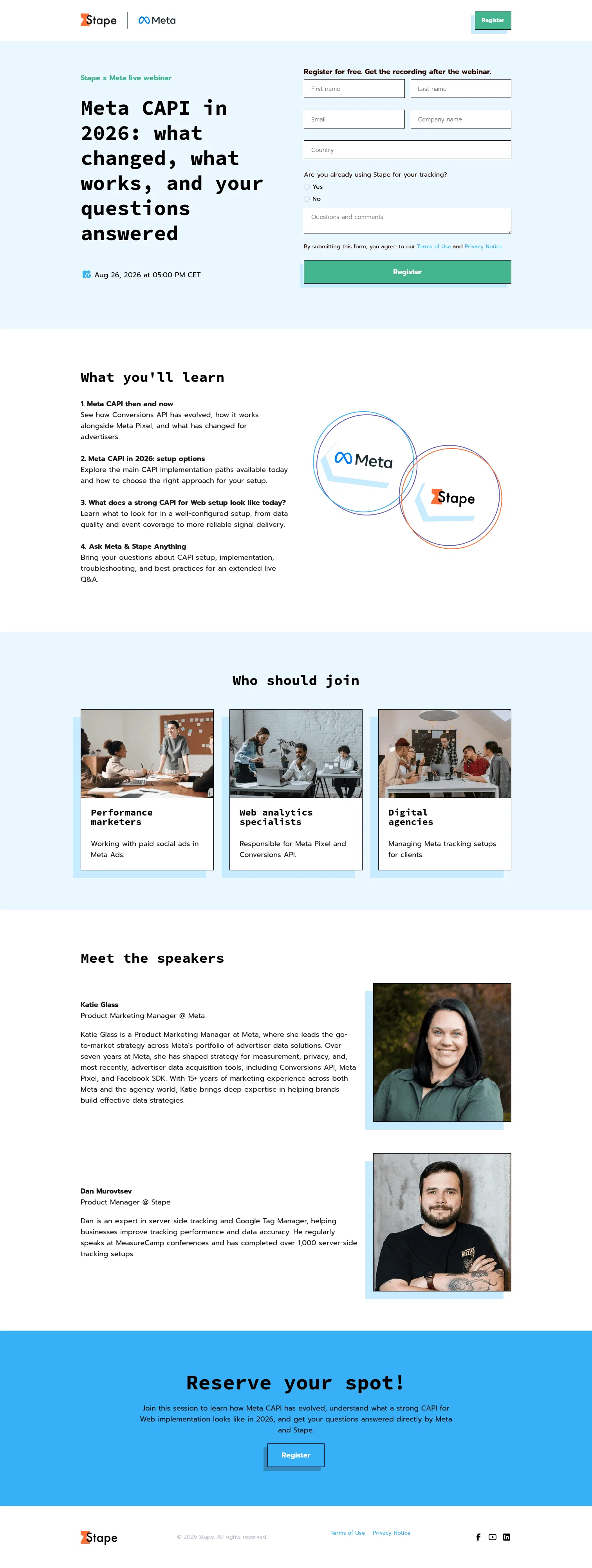go.stape.io/webinar-meta-capi-aug-2026 on desktop, full screenshot